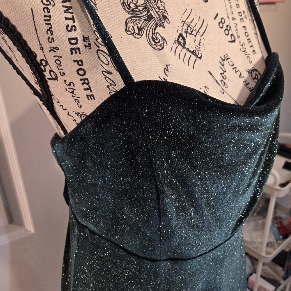 Altar'd State Sparkling Dark Green Mini Dress - Picture 2 of 6